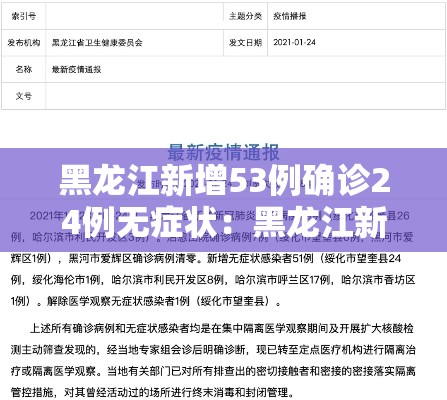 黑龙江新增53例确诊24例无症状:黑龙江新增43例确诊 31例无症状 黑龙江新增53例确诊24例无症状:黑龙江新增43例确诊 31例无症状