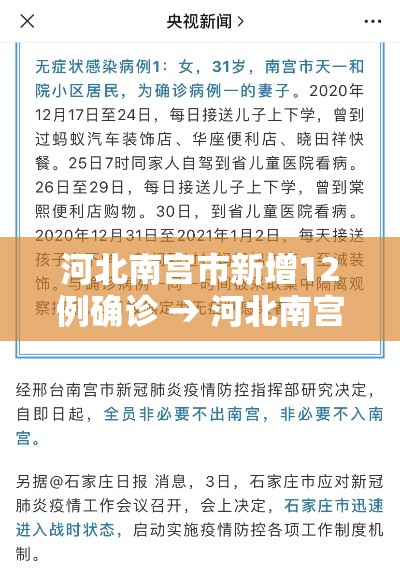河北南宫市新增12例确诊 → 河北南宫新增4例本地确诊病例