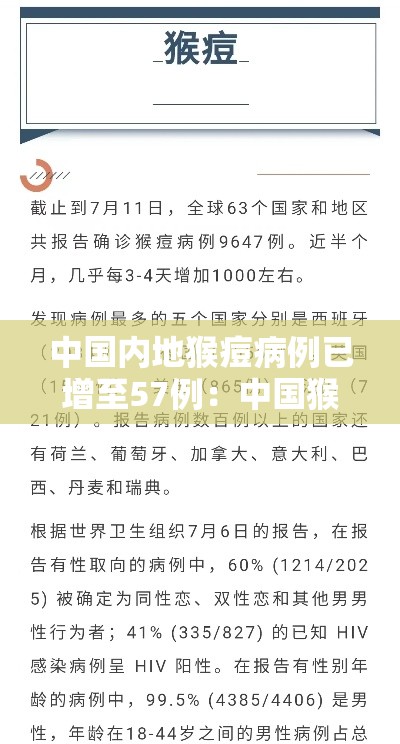 中国内地猴痘病例已增至57例：中国猴痘病毒