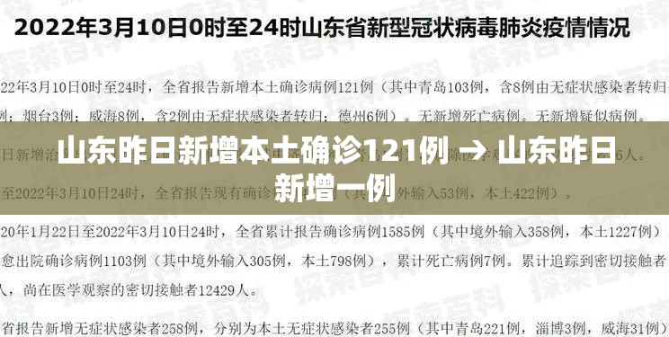 山东昨日新增本土确诊121例 → 山东昨日新增一例