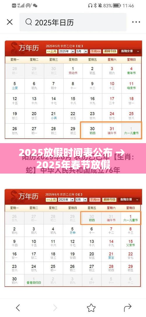 2025放假时间表公布 → 2025年春节放假