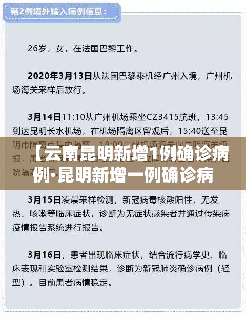 【云南昆明新增1例确诊病例·昆明新增一例确诊病例】
