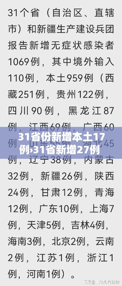 31省份新增本土17例›31省新增27例 其中本土15例