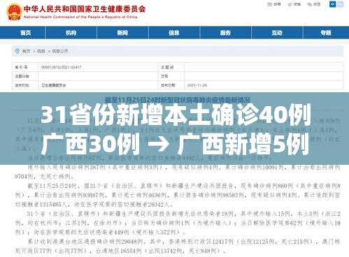31省份新增本土确诊40例广西30例 → 广西新增5例确诊病例 累计215例
