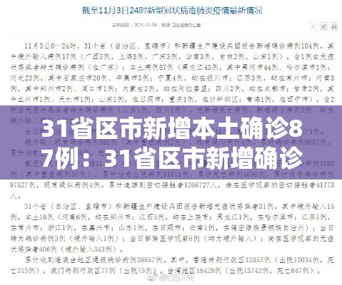 31省区市新增本土确诊87例：31省区市新增确诊103例 本土94例