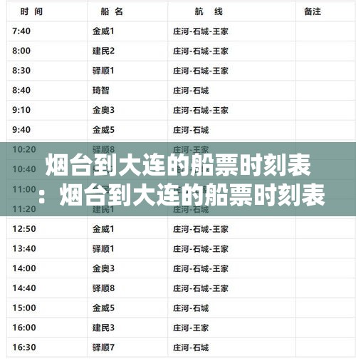 烟台到大连的船票时刻表：烟台到大连的船票时刻表和价格表