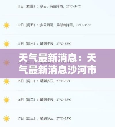 天气最新消息：天气最新消息沙河市天气预报