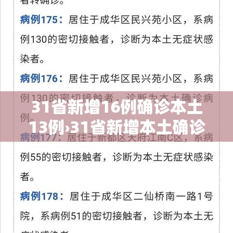 31省新增16例确诊本土13例›31省新增本土确诊117例 31省新增16例确诊本土13例›31省新增本土确诊117例