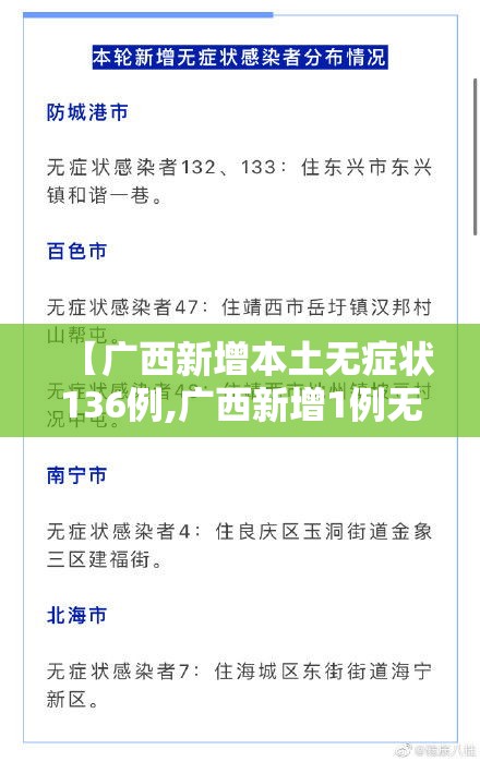 【广西新增本土无症状136例,广西新增1例无症状感染者】