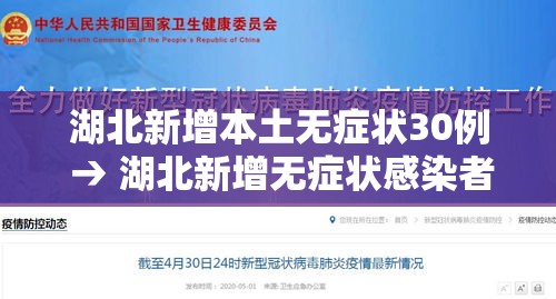 湖北新增本土无症状30例 → 湖北新增无症状感染者9例,现有确诊病例6例 湖北新增本土无症状30例 → 湖北新增无症状感染者9例,现有确诊病例6例