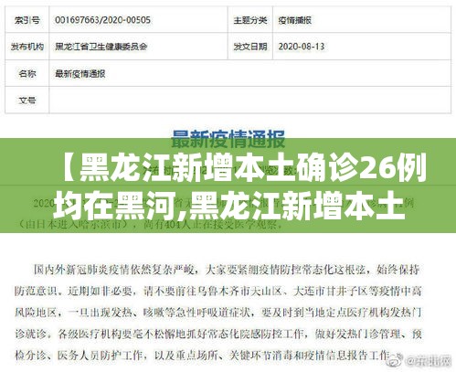 【黑龙江新增本土确诊26例均在黑河,黑龙江新增本土确诊15例!】 【黑龙江新增本土确诊26例均在黑河,黑龙江新增本土确诊15例!】