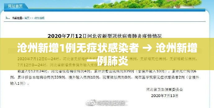 沧州新增1例无症状感染者 → 沧州新增一例肺炎