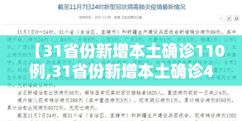 【31省份新增本土确诊110例,31省份新增本土确诊42例】