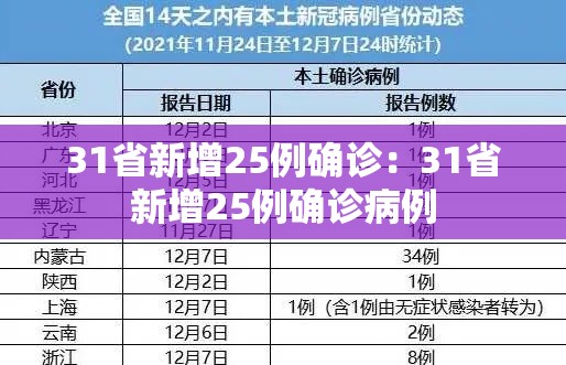 31省新增25例确诊：31省新增25例确诊病例